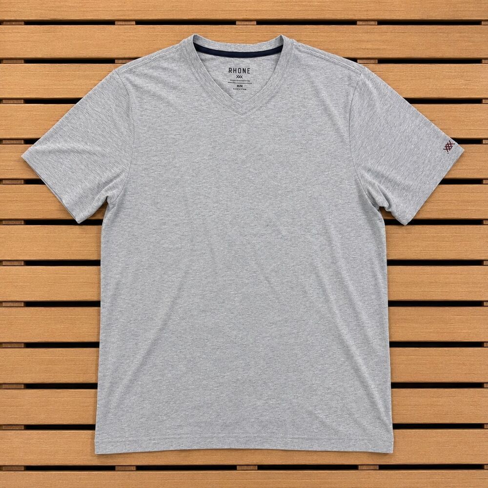 Rhone Element V-neck T-shirt Heathered Gray Men's Size M Lightweight Pima Cotton